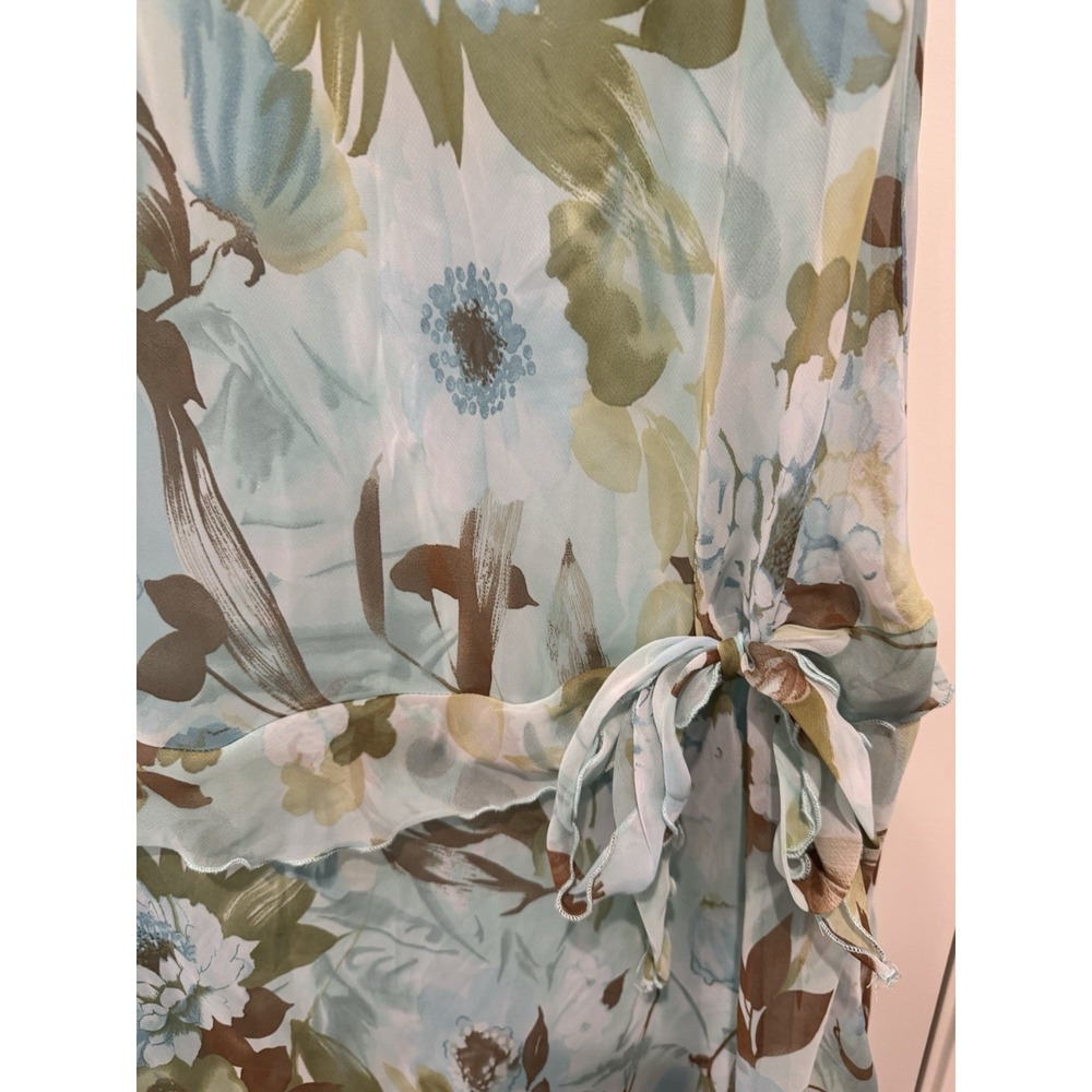 Y2K Fairy Dress Maxi Sage Green Floral Drop Waist Flowey Chiffon Ruffled 2X 22W - Picture 3 of 6